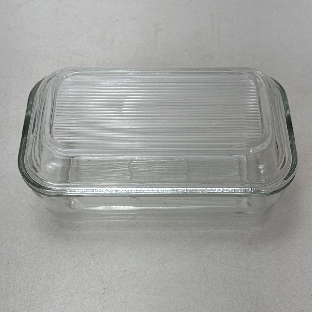 Vintage Arcoroc France Refrigerator Glass Dish with Lid Ribbed Rectangle